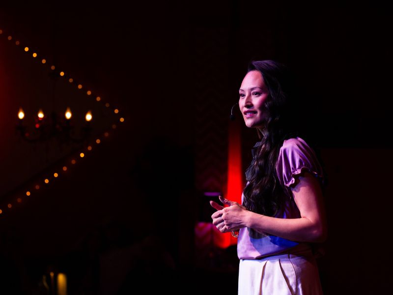 Speaker on stage at Lula Lounge