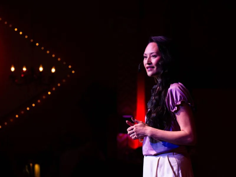 Speaker on stage at Lula Lounge